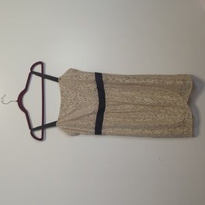 Cream Lace Midi Dress with Black Ribbon Underbust